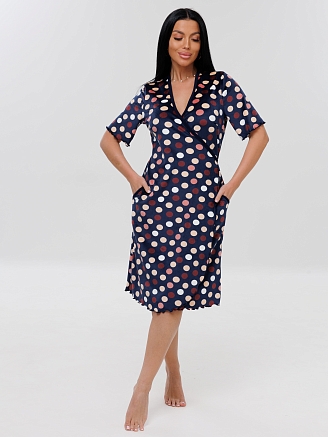 Женский халат Х-185(В) / Темно-синий (горох)