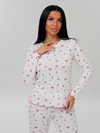 Женская пижама П-103(Риб) / Молочный (мелкие розы)