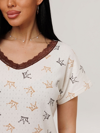 Женская пижама П-115(Трн) / Молочный (короны)