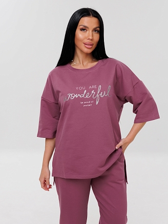 Женский костюм К-191(Фут) / Брусничный (надписи)