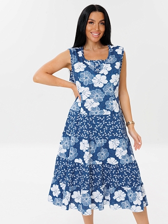 Женский сарафан С-36(К) / Индиго (цветы)