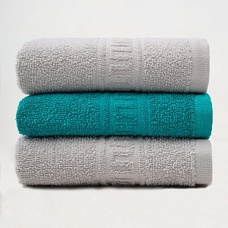 Набор махровых полотенец Орнамент 3312 / серый+морская волна 3 шт