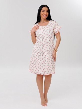 Женская сорочка Сор-107(Жат) / Молочный (мелкие цветы)