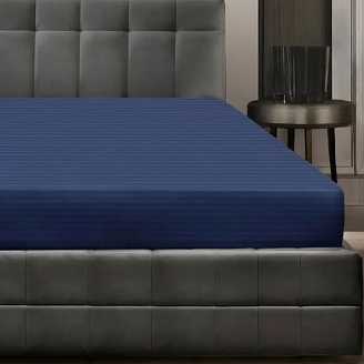 Простыня микрофибра-страйп на резинке / Синий