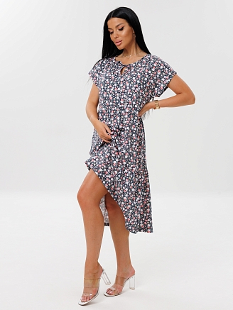 Женское платье Пл-64(К) / Темно-синий (цветы)