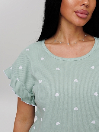 Женская пижама П-110(Каш) / Серо-зеленый (сердечки)