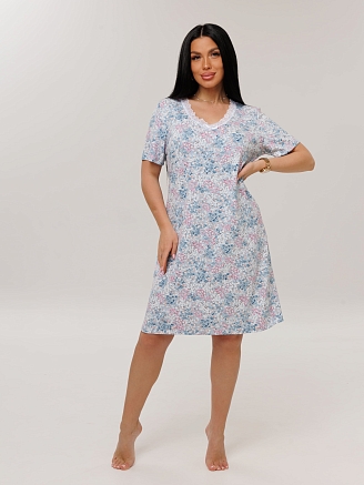 Женская сорочка Сор-24(Вис) / Серо-голубой (цветы)