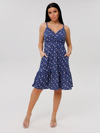 Женский сарафан С-95(К) / Темно-синий (цветы)