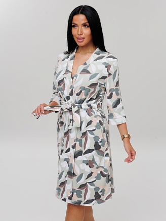 Женский халат Х-112(М) / Серо-зеленый (листья)