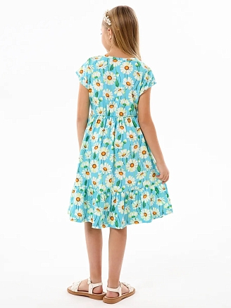Детское платье "Ласточка" / Крупные ромашки на бирюзе