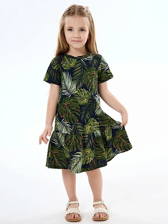 Детское платье "Лето" / Монстера на черном
