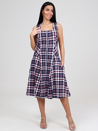 Женский сарафан Клетка СК-336 / Сине-красная рябь