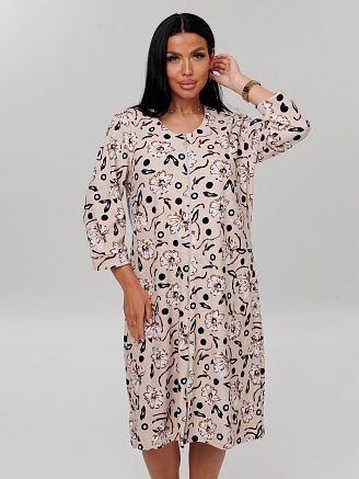 Женский халат Х-80(М) / Бежевый (цветы)