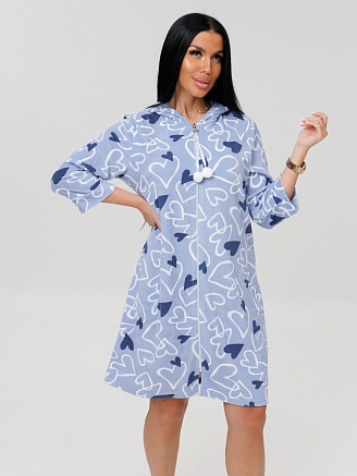 Женский халат Х-77(М) / Голубой (сердечки)