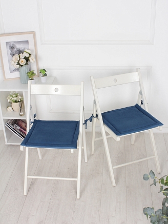 Комплект квадратных подушек на стул с завязками (2 шт.) / Синий