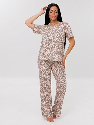 Женская пижама П-60(Каш) / Бежевый (леопард)