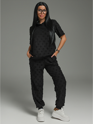 Женский костюм Суфле / Махра, черный сердечки