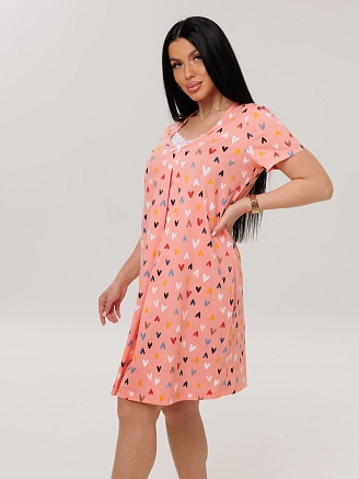 Женская сорочка Сор-103(К) / Коралловый (сердечки)