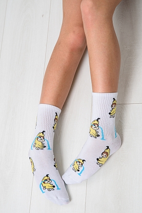 Женские носки  стандарт Банана - кот / белый
