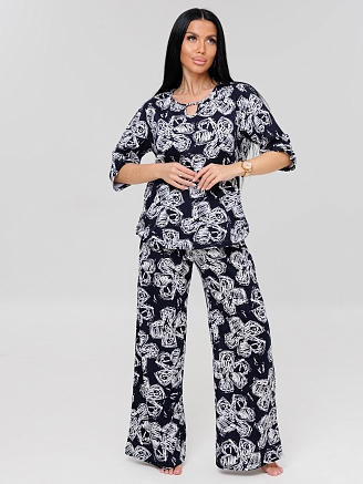 Женский костюм К-213(К) / Темно-синий (цветы)