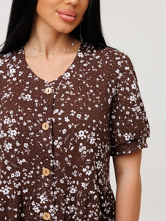 Женский халат Х-153(К) / Коричневый (цветы)