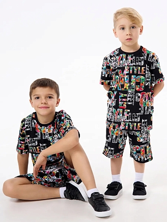 Детская пижама с шортами "Сорванец" / Город на черном
