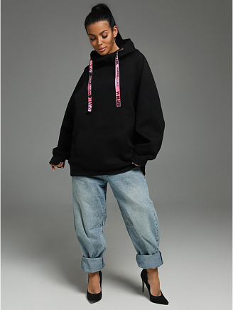 Женское худи Камелия / Черный собачка