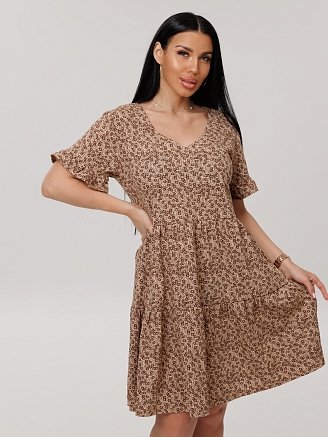Женское платье Пл-117(К) / Коричневый (цветы)