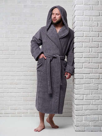 Мужской махровый халат PandaHug с капюшоном / темно-серый