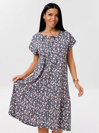 Женское платье Пл-64(К) / Темно-синий (цветы)