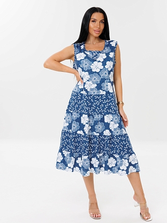 Женский сарафан С-36(К) / Индиго (цветы)