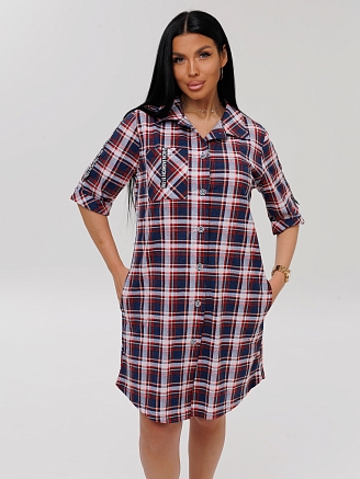 Женский халат Х-149(К) / Синий (клетка)