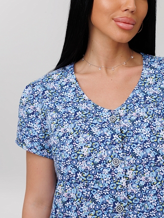 Женский халат Х-167(К) / Голубой (мелкие цветочки)