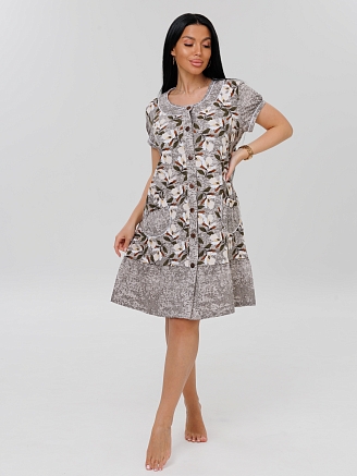 Женский халат Х-48(К) / Серый (желтые цветы)