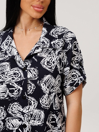 Женский халат Х-105(К) / Черный (белые цветы)