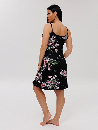 Женская сорочка Сор-105(Вис) / Черный (цветы)