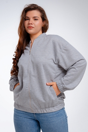 Женский бомбер из коттон фита / Серый меланж