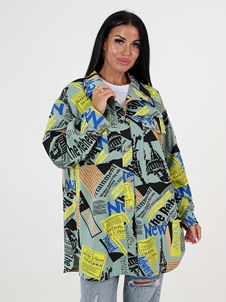 Женский жакет макси ЖФ-53 / Оливка с желтым