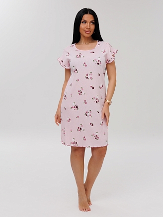 Женская сорочка Сор-107(Каш) / Пудровый (цветы)