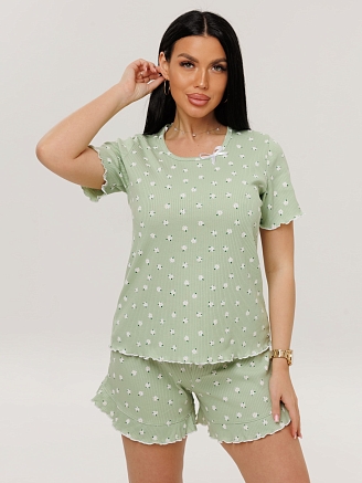 Женская пижама П-97(Каш) / Фисташковый (цветы)