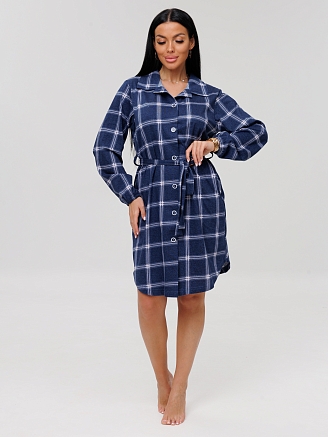 Женский халат Х-186(К) / Синий (клетка)