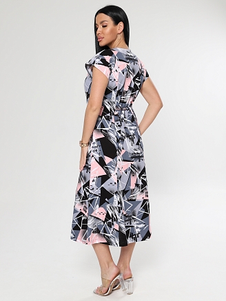 Женское платье Рамка ПлК-623 / Геометрия серо-розовая