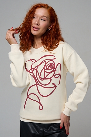 Женский свитшот 8577 / молочный+роза