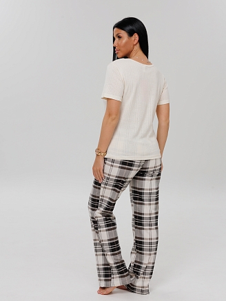 Женский костюм К-223(К+Риб) / Молочный (клетка)