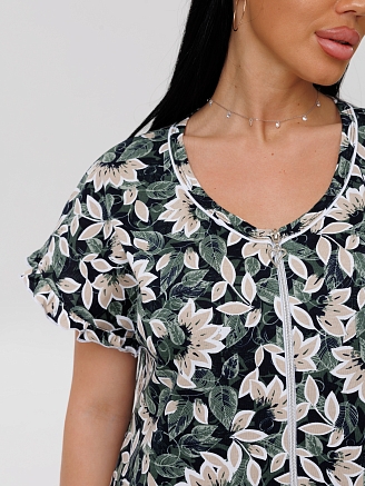 Женский халат Х-98(К) / Зеленый (бежевые цветы)