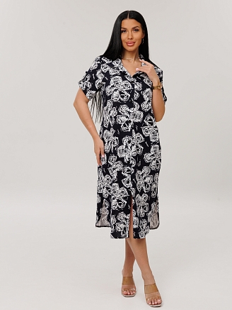 Женский халат Х-105(К) / Черный (белые цветы)