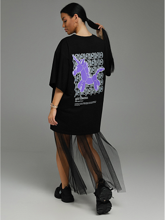 Женская футболка Бабл / Черный единорог