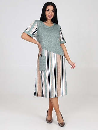 Женское платье Каприз ПлК-1544 / Зеленая, бежевая, белая полоса