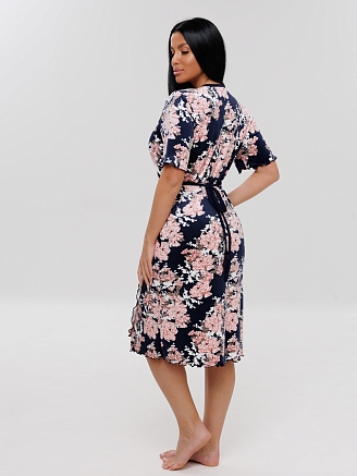 Женский халат Х-185(В) / Темно-синий (цветы)