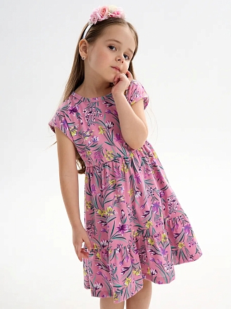 Детское платье "Ласточка" / Ирисы на розовом